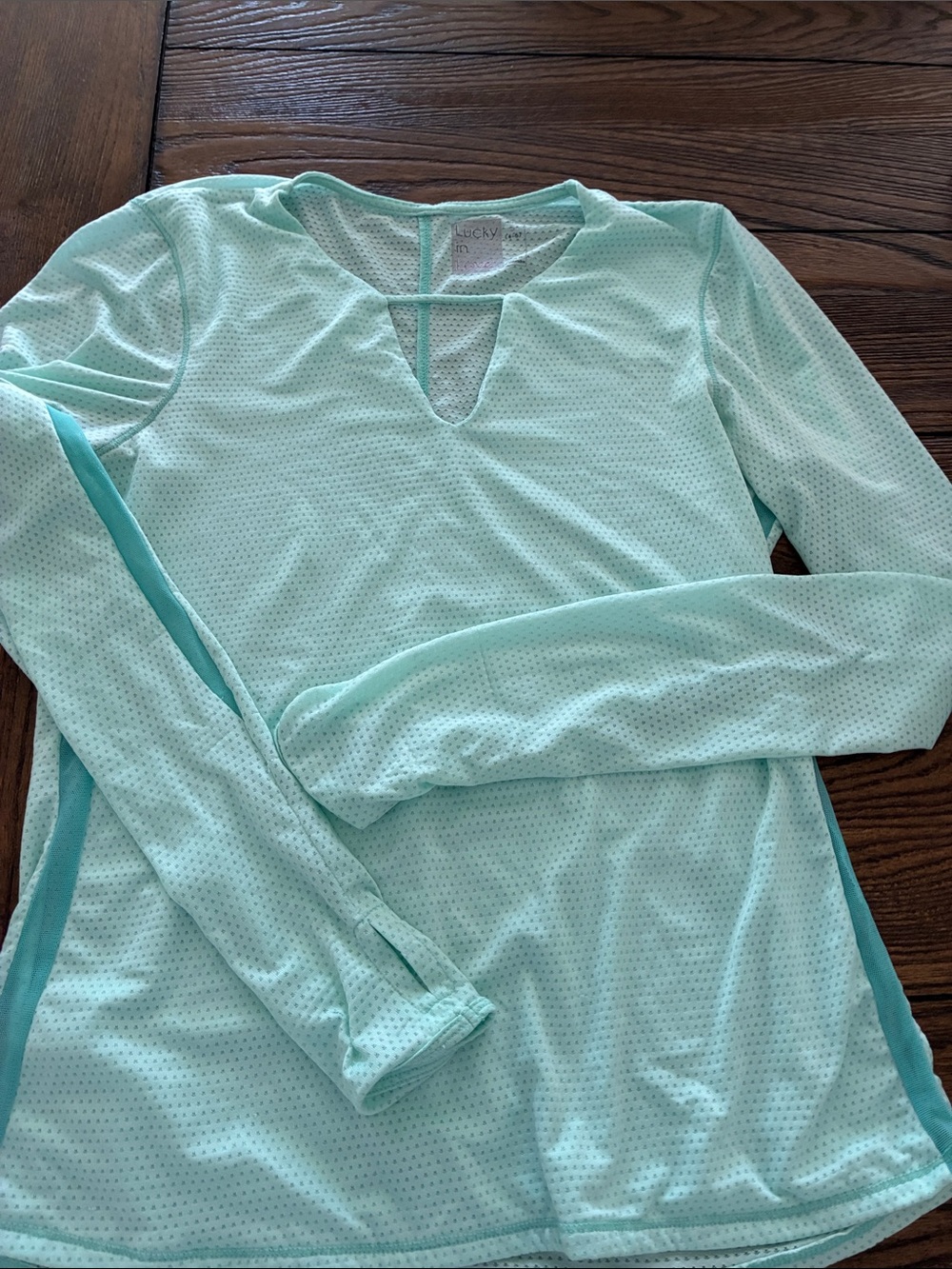 Lucky in Love Mint Green Long Sleeve Keyhole Top